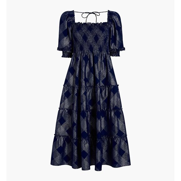 Hill House Dresses & Skirts - NWT Hill House Nesli Nap Dress in Navy Glitter Check Smocked Midi S